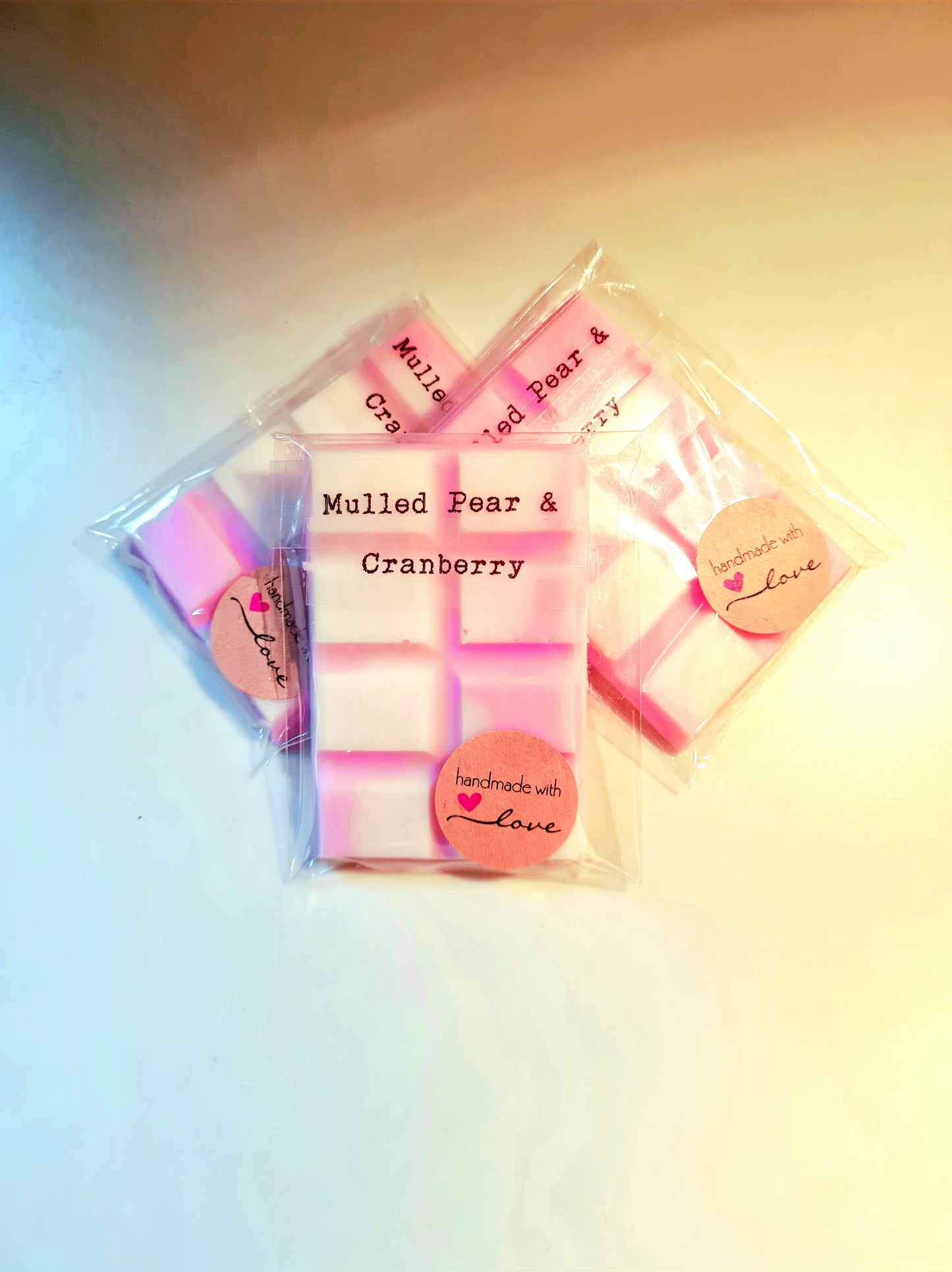 Mulled pear and cranberry scented snap bar wax melts.